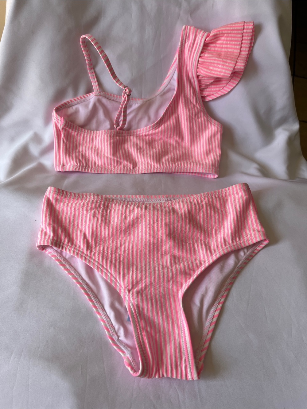 Pink Striped One-Shoulder Bikini Set